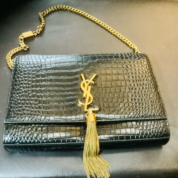 Yves Saint Laurent Handbags - 593 Excellent Gift Yves Saint Laurent Croc Tassel Chain Link Shoulder Bag